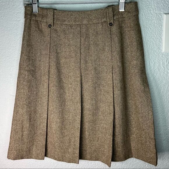New! Lavinia Club Pleaded Preppy, Academia Gold Metallic/Brown Skirt Sz Small - Picture 3 of 11